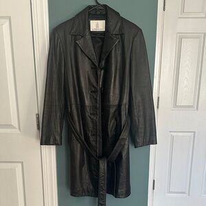 London Fog Classic Black Leather Trench Coat